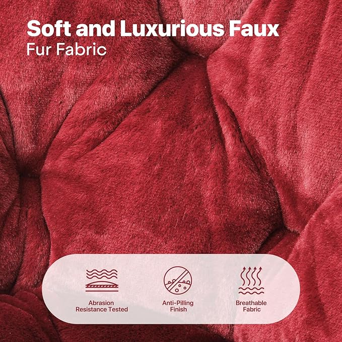 Foldable Oversized Moon Chairs Set of 2 Large Soft Lazy Cozy Comfortable Faux Fur Round Saucer Moon Chairs Set of 2 for Teens and Adults Burgundy