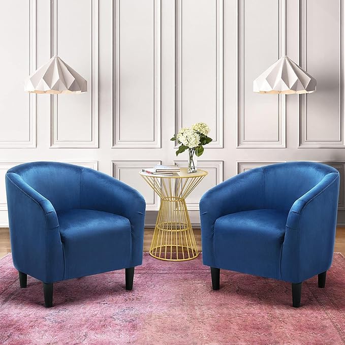 Yaheetech Accent Barrel Chair Velvet Club Chair Furry Sherpa Elegant Armchair with Cozy Soft Padded Suitable for Living Room Bedroom Reception Room Office Pagoda Blue