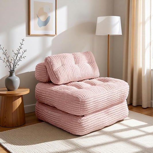 Claiks Folding Sofa Bed Boneless Chair with Pillow Sleeper Sofa with Back Support Sleeper Chair Portable Fold Out Chair Bed Comfy Foldable Mattress for Living Room Pink Single