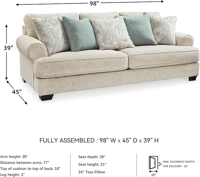 Signature Design by Ashley Monaghan Vintage Sofa with Accent Pillows Reversible Cushions and Rolled Arms Beige