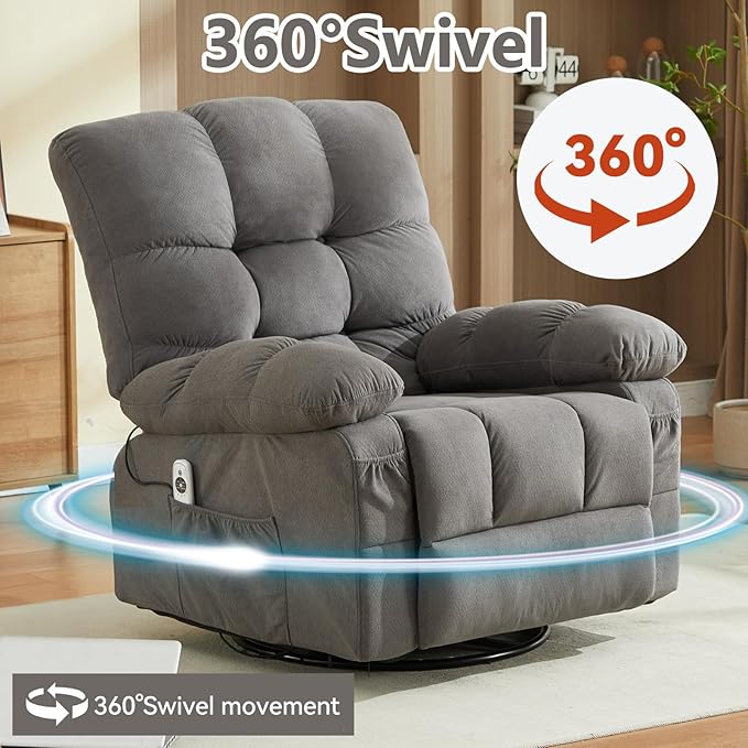 Massage Recliner Chair with Vibration Massage and Heat Recliner Lounge Chair for Living Room with Cup Holder and Side Pocket Recliner Chair for Adults (Grey)