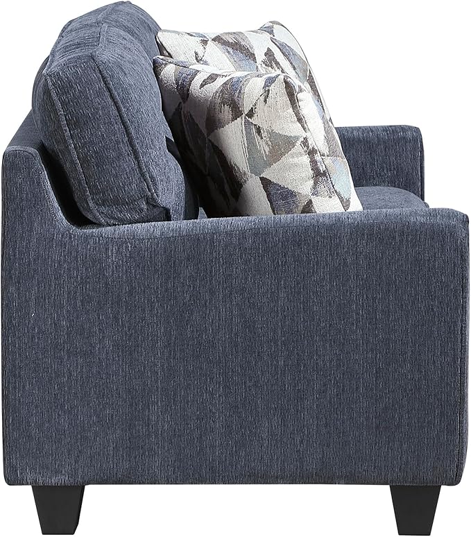 Lexicon Modern Loveseat Chenille Loveseat 2 Pillows Track Arm Reversible Cushions Removable Cushion Cover Easy Assembly Small Couch for Living Room/Office/Reading Spaces Blue