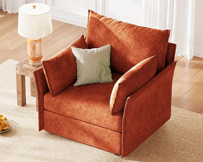 ABCASA Oversized Accent Chair Upholstered Modern Single Sofa Living Room Chair 24.5 Deep Seat Reading Chair Terracotta Orange Mid-Century Pet-Friendly Comfy Chenille Bedroom Armchair