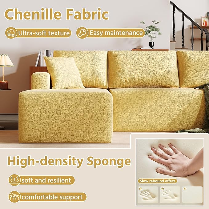 140 Modular U-Shaped Sectional Sofa 7-Seater Cloud Couch with Double Chaise Modern Sleeper SofaNo Assembly Sectional Cloud Boneless Sofa Couches for Living Room/Apartment