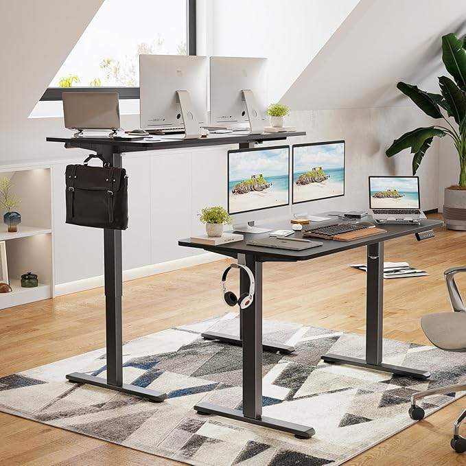Electric Standing Desk 48 x 24 Inches Height Adjustable Sit Stand Up Desk Home Office Computer Desk Ergonomic Rising Computer Table for Work Home Office (Black)