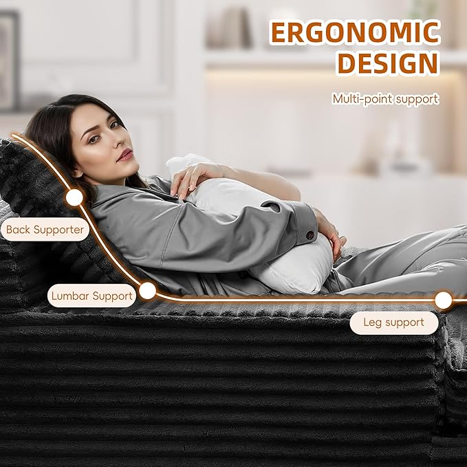 67 Oversized Chaise Lounge Indoor Corduroy Upholstered Sofa Bed Boneless Deep Seat Sleeper Couch Cloud Reading Chair for Living Room Apartment No Assembly Required(Black) (Black)