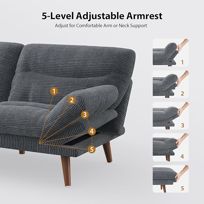 Pipishell Futon Sofa Bed Modern 73 Futon Couch Convertible to Bed &amp Lounger Compact Size Corduroy Loveseat Durable Construction - Fits Small Spaces ApartmentsStudy Room (Volcanic Gray 73 I