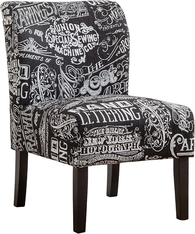 Roundhill Furniture Capa Print Fabric Armless Contemporary Accent Chair Chalkboard Shadow