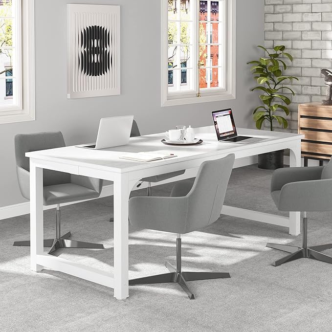 Tribesigns 70.8”Executive Desk Large Office Computer Desk with Thicken Frame Modern Simple Workstation Business Furniture for Home Office White