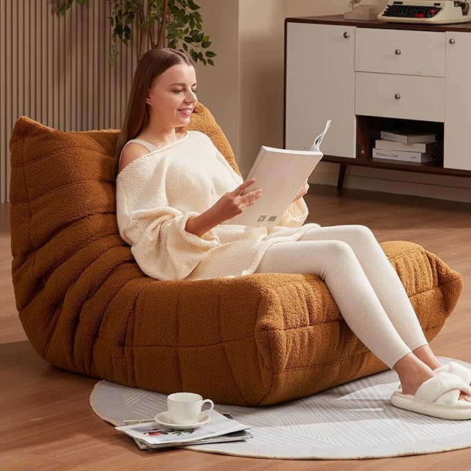 Bean Bag Chairs for Adults Giant Bean Bag Chair Memory Foam BeanBag Chair Bean Bag Sofa with Filler Faux Fur Fireside Beanbags Lazy Sofa for Living Room Bedroom Office (Brown Teddy Single)
