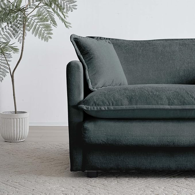 Deep Seat Cloud Loveseat Sofa Sectional Couch with Movable Ottoman 2 Seater Oversized L Shaped Corner Sofa Couches Comfy Chenille Love Seat for Living Room Bedroom Apartment Office