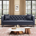 GAOMON 81 Leather Couch Handmade Button Tufted 3 Seater Sofa Chesterfield Sofa with Deep Seat and 2 Pillows Leather Sofa for Living Room Apartment Office Blue