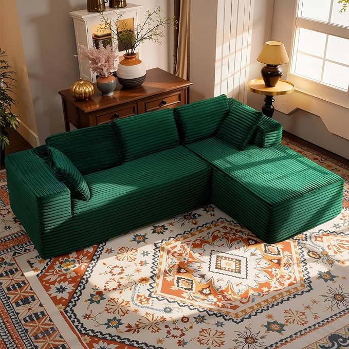 LUCKLIFE 105” Sectional Boneless Couch Modular Cloud Corduroy Fabric Sofa for Living Room Bedroom with Deep Seat Wide Arms and High-Density Foam No Assembly (EG L Shape with Right Facing Chaise)