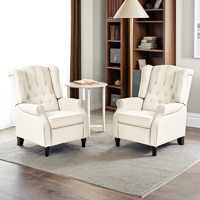 FLEXISPOT XC5 Pushback Recliner Chair for Adults Mid Century Wingback Accent Chair with Rivet Decoration Tufted Upholstered Single Sofa Armchair for Living Room Bedroom Study (PU Brown)