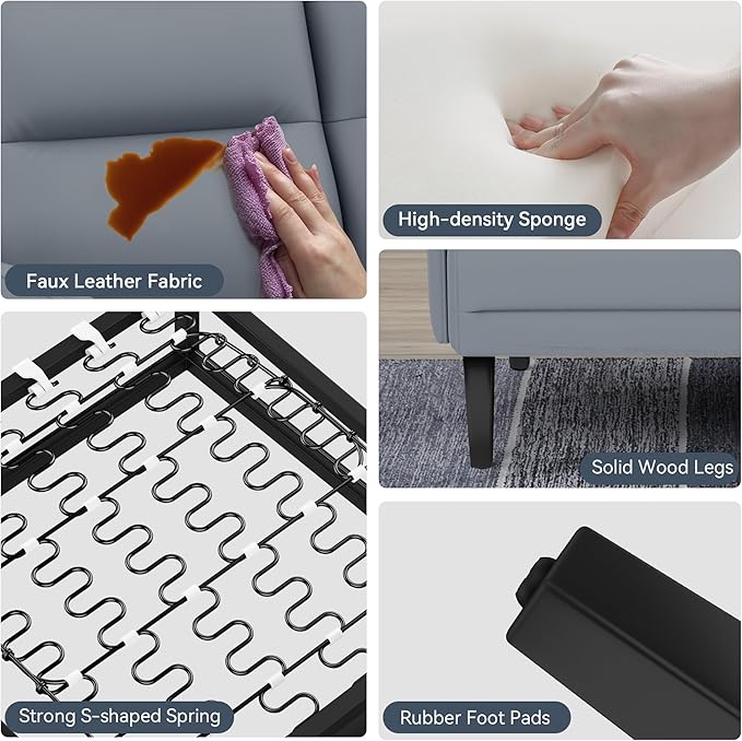Yongchuang Small Couch 46 Grey Faux Leather Loveseat Sofa for Living Room Bedroom Love Seat Mini Couch with Arm Rest