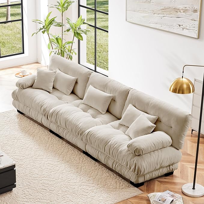 133.8 Modular Sectional Sofa Deep Seat Cloud Couch Chenille 3 Seater Cloud Sectional Couch for Living Room Apartment Studio OfficeLight Coffee