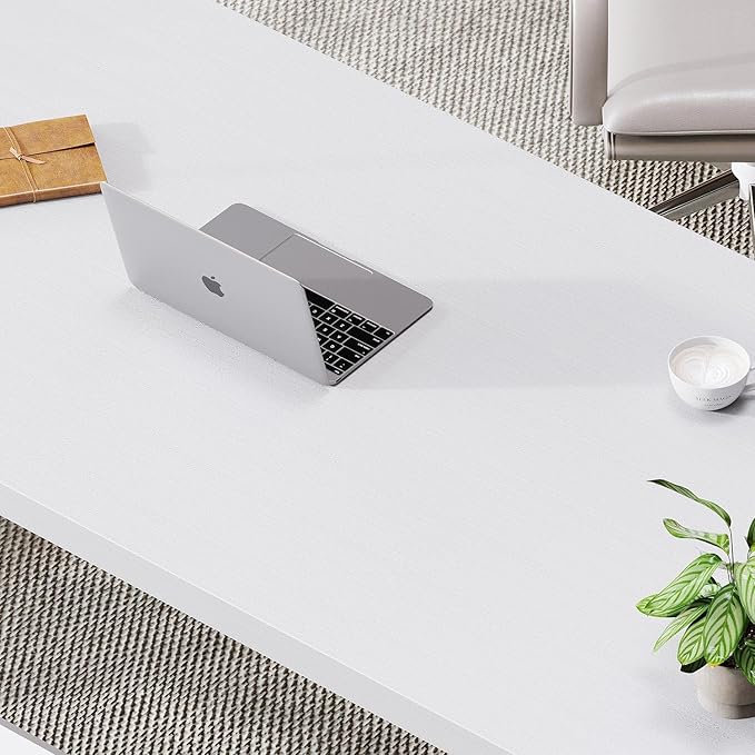 LVB Modern White Computer Desk Long Industrial Home Office Desk for Student Large Metal Wood Writing Study Work Desk Farmhouse Executive Gaming Computer Table for Bedroom Living Room White 60 in