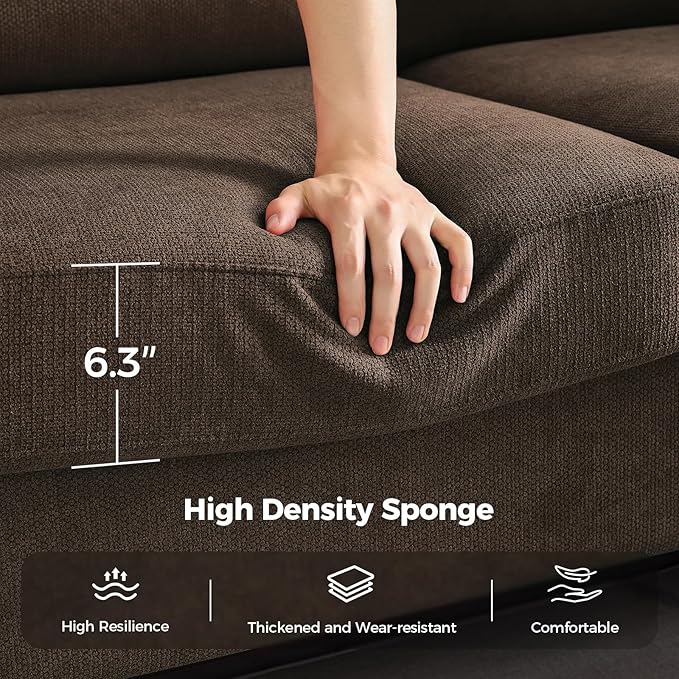 91 Inch Lawson Sofa with Extra Deep Seats Oversize Mid-Century 3-Seat Sofa Couch for Living Room Apartment Lounge Brown