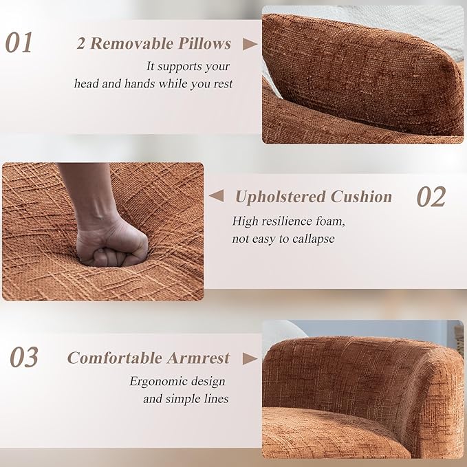 Mlmh &amp Kngwa Chaise Lounge Chair Indoor 77.2 King Size Bedroom Bench with 2 Bolster Pillows &amp Armrests Upholstered Daybed Couch for Living Room Hallway Chenille Orange