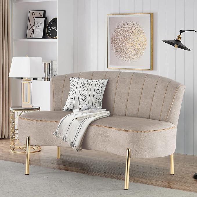 ALISH Upholstered Loveseat Settee Small Sofa Couch Modern Accent Sofa Bench with Backrest for Living Room Bedroom Beige