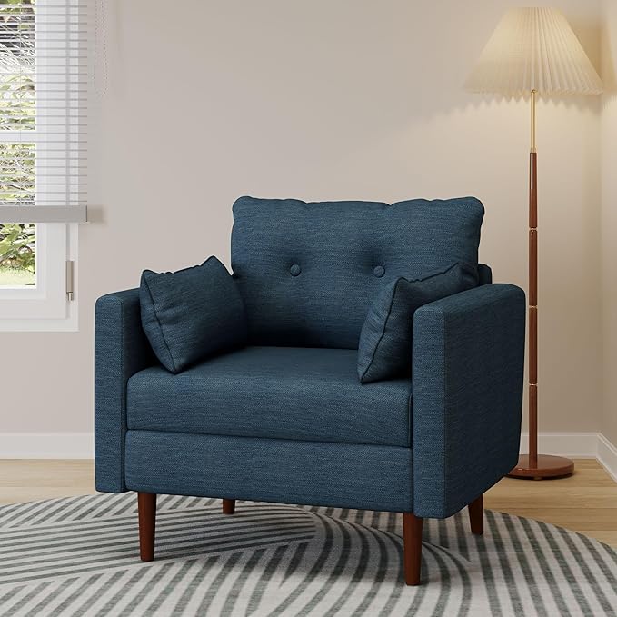 GDFStudio Tufted Club Chair Accent Armchair Accent Arm Reading Chair for Living Room Upholstered Button Armchair Lounge Chair with Comfy Cushion Wooden Leg for Bedroom Office Navy Blue