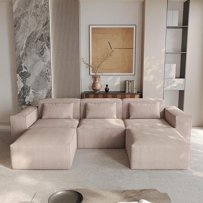 Modular Sectional Sofa Couch118.62 Oversized U Shaped Cloud Couch with 2 OttomansMinimalist 5 Seater Sofa Wide Deep Seat Convertible Couches for Living Room OfficeBrown