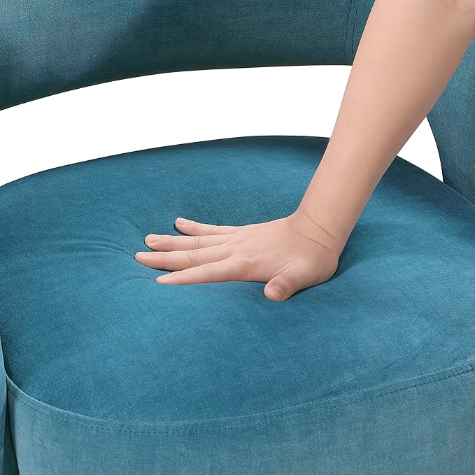 Lexicon Mid-Century Modern Velvet Accent Chair with Open Back Gold Metal Legs Upholstered Curved Barrel Armchair for Living Room/Bedroom/Office Easy Assembly Dark Teal