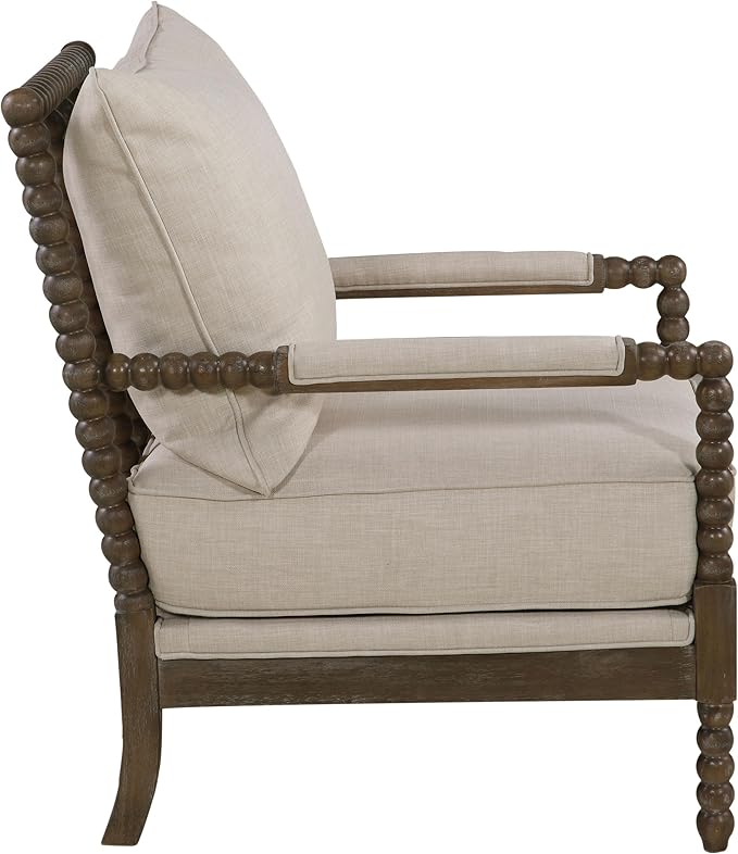 Coaster Home Furnishings - Blanchett - Upholstered Bobbin Accent Chair with Beaded Design Wood Frame and Padded Arms - Living Room - Beige and Natural - 905362
