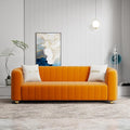 Modern Orange Velvet Couch for Living Room 83.46 Curved Sofa with Gold Metal Sphere Legs 3 Seater Upholstered Cute Couch (Velvet Orange)