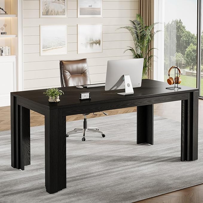 Tribesigns 63-Inch Executive Desk Large Home Office Computer Desk with Heavy Duty Legs Modern Study Writing Table Business Workstation for Home Office Conference Room Black