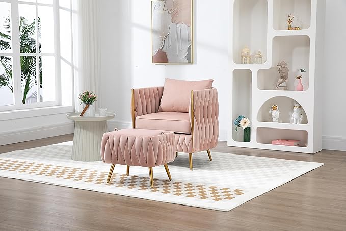 Accent Chair with Storage Ottoman Chair Tufted Barrel Chair Set Arm Chair for Living Room Bedroom