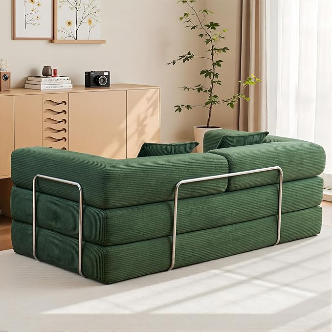 Compression Sofa - 78''Convertible Floor Sofa Bed - with Pillow Back Support Armrest - Comfy Foldable Sofa Bed Compressed Sofa in Box - Corduroy Fabric - for Living Room Bedroom (Emerald)