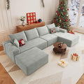 136 U Shaped Cloud Sectional Couch with Fluffy Corduroy Deep Memory Foam Seats Sofa with 1 Ottoman for Living Room No Assembly Required(GreyRight-Facing Chaise)