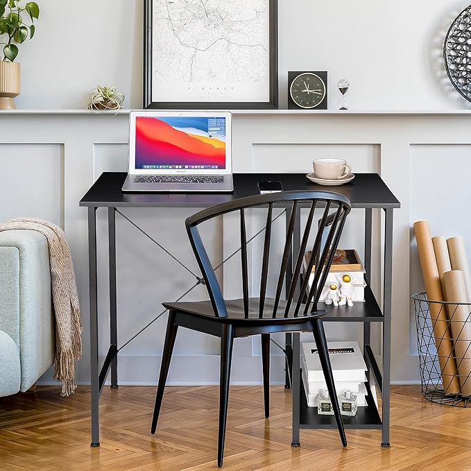 Home Office Desk Study Writing Computer Desk with 2 Storage Shelves Small Industrial Modern Simple Style Laptop Table for Home Office Study Bedroom Gaming (36 Inch Black)