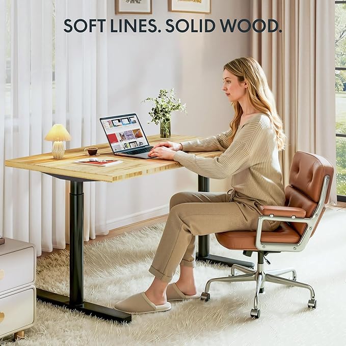 FLEXISPOT Bamboo Electric Standing Desk with Elegant Oval Legs 60x30 Height Adjustable Desk for Home Office &amp Living Spaces Black Frame
