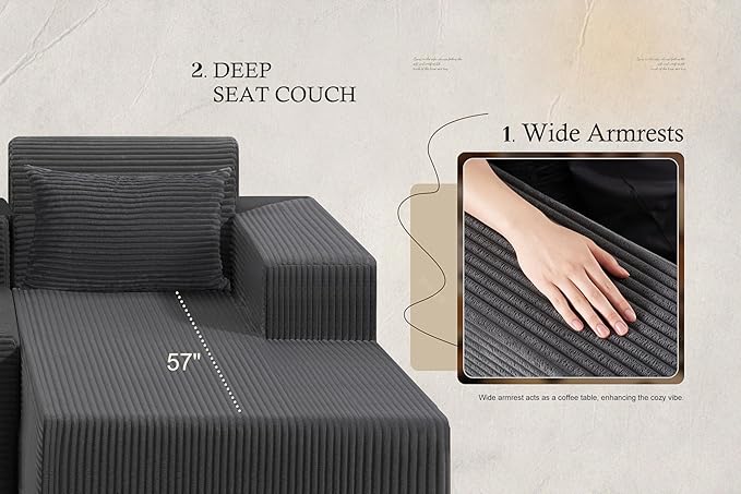 HABUTWAY Sectional Couches for Living RoomNo Assembly L Shaped Couch 105 Modular Sectional Sofa Couch with Deep SeatCloud Couches Furniture Sets for ApartmentCorduroy (Dark Grey Right Facing)