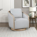 Lexicon Modern Swivel Accent Chair with Light Oak Ceruse Bentwood Base Textured Fabric Upholstered Lounge Chair Reversible Back Cushion for Living Room/Bedroom/Office Fully Assembled Gray