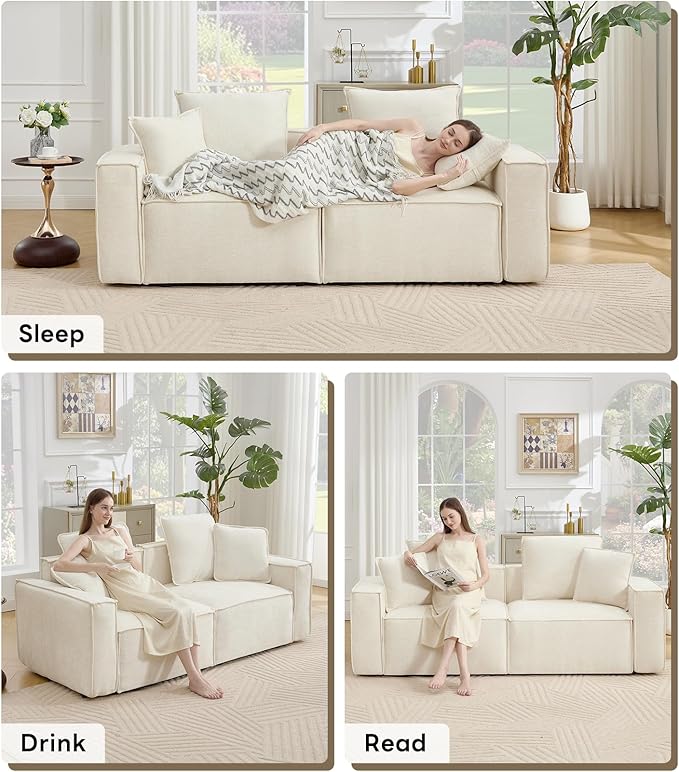 WILLOVE 78'' Modular Sectional Sofa Chenille Cloud Couch with Wide Armrests &amp 4 Pillows Deep Seat Couches for Living Room Beige