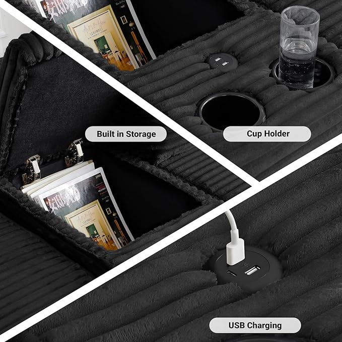 150 Inch Modular Sectional Sofa Couch Oversized Modern Cloud Couch for Living Room U Shape Couches with 2 Ottomans USB Ports and Cup Holders Black Corduroy Boneless Sofas Sofa in a Box