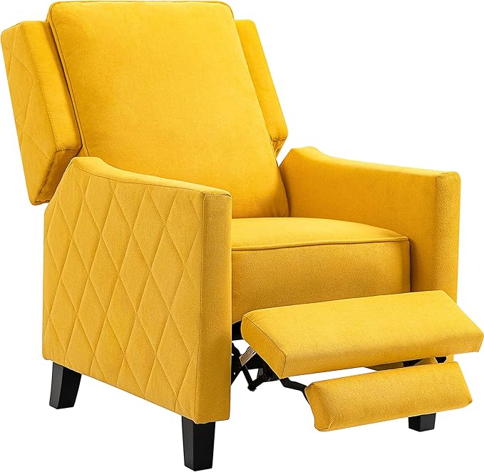 AVAWING Push Back Recliner Chair Wing Back Chairs with Arms Mid-Century Vintage Accent Chair for Living Room Polyester Yellow