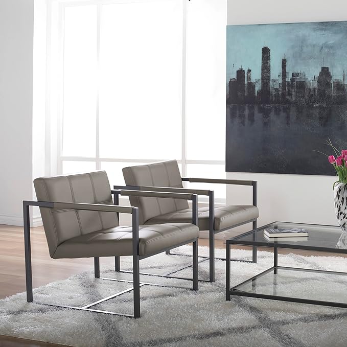 Camber Modern Accent Chair in Blended Leather Pewter Gray/Mushroom