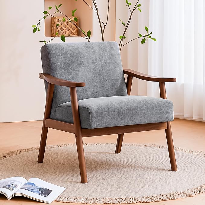 Accent Chair with Microfiber Upholstery and Solid Wood Frame Classic Mid-Century Modern Living Room Furniture for Extra Seating Spotted Grey