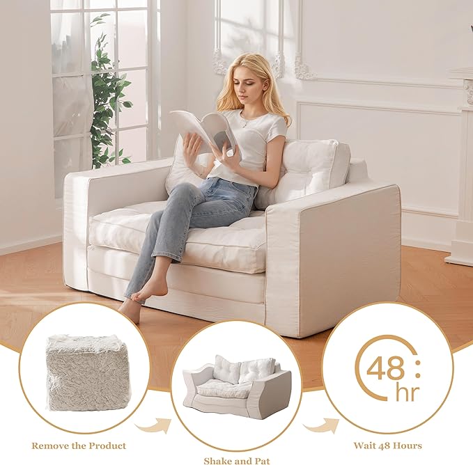 YOSHOOT Loveseat Sleeper Sofa55 Convertible Sofa Bed Couch Futon Couches for Living Room3-in-1 Pull Out Floor Couch with Backrest and Pillows White