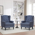 Accent Chair Set of 2 Mid Century Modern Fabric Wingback Chair Upholstered Armchair with High Back and Vintage Legs Comfy Single Sofa Side Reading Chair for Living Room Bedroom Blue