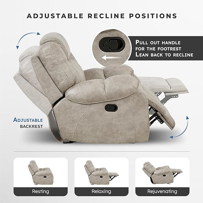 Lexicon Manual Double Reclining Loveseat Polished Microfiber Manual Wall Hugger Loveseat Recliner for Living Room Center Storage Console/Cup Holders/Pillow Top Arm Easy Assembly Pewter