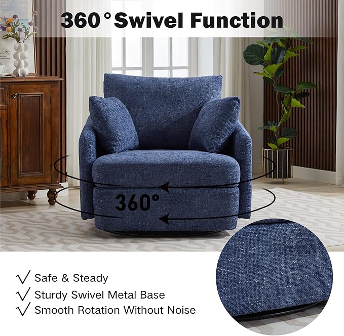 Chifee &amp Vingol 40.6 Oversized Swivel Accent Chair with OttomanChenilleNavy