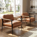 DUOMAY Mid-Century Modern Accent Chair Set of 2 Armchair Brown PU Leather Sofa Lounge Bedroom Chair with Metal Leg for Living Room Reading Office