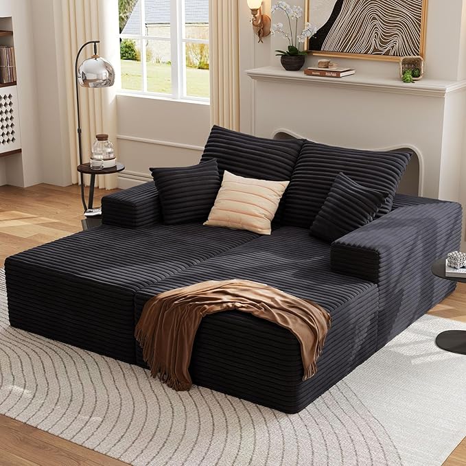 Oversized Double Chaise Lounges Indoor - 74.8 Upholstered Boneless Cloud Stupendous Oversized Chaise Lounge Couch Luxury Sofa Bed Deep Seat - Plush Corduroy Lounge Chair2 PiecesBlack