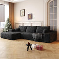 Ball &amp Cast 107 Cloud Sectional Couch with L-Shape ChaisePlush Corduroy Boneless Modular Sofa with Deep SeatUpholstered Couches for Living Room BedroomNo Assembly RequiredBlack(Left Facing)