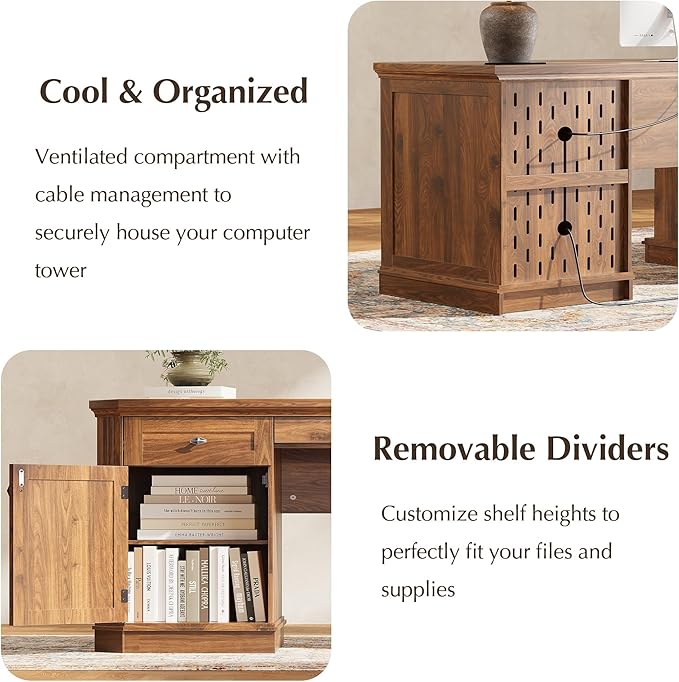 59 Classic Executive Desk with Storage Victorian Executive Desk with Charging Station Keyboard Tray 3 Drawers &amp 2 Cabinet Storage &amp 2 Pedestals Easy Assembly Dark Walnut